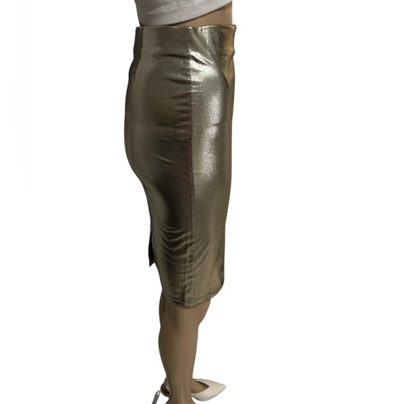 Gold Metallic Pencil Skirt - Picture 2 of 4